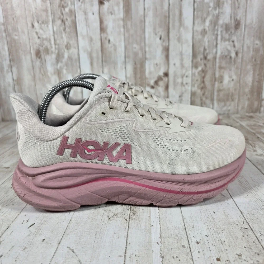 Hoka Clifton 9 Womens 9D Wide Running Shoes Rose Quartz Pink 1162050 RMP